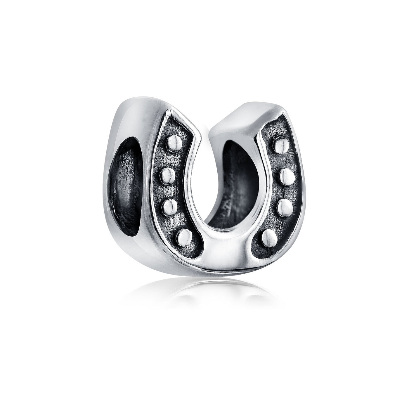 Western Cowgirl Horse & Lucky Horseshoe Charm Bead Oxidized Sterling Silver