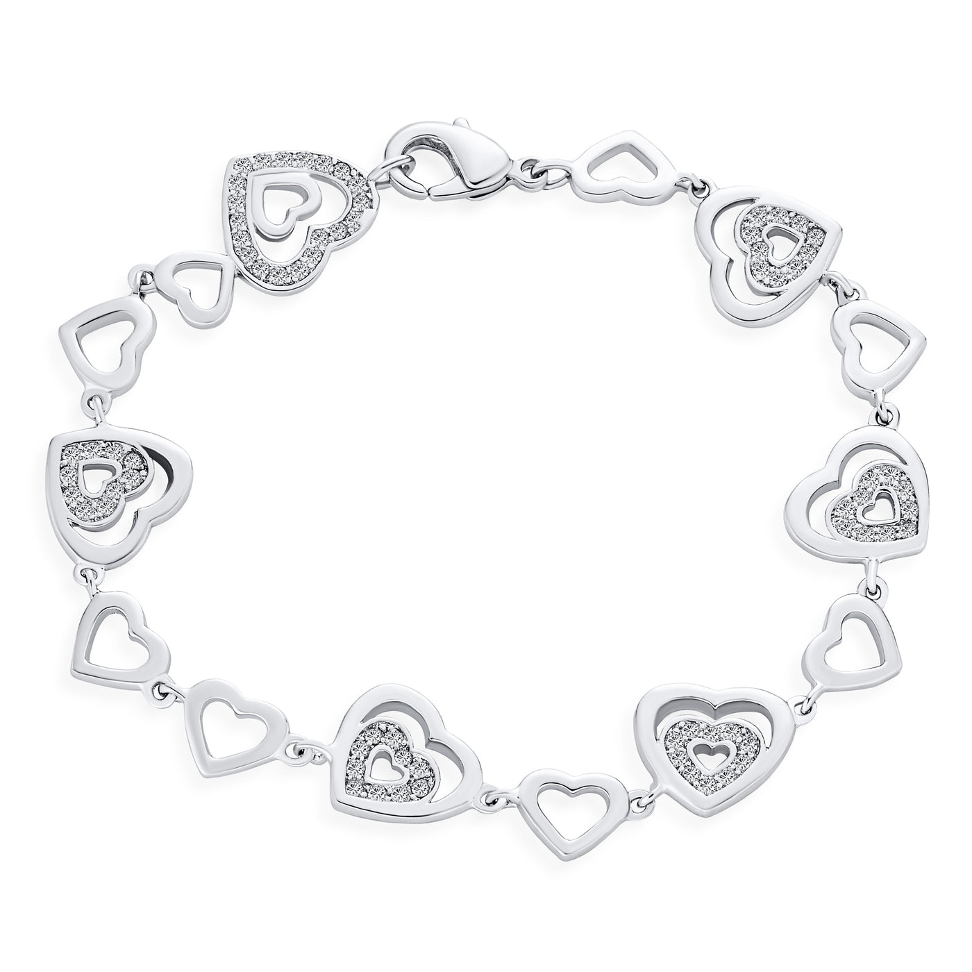 Red Infinity Heart Necklace & CZ Multi-Heart Bracelet Set Sterling Silver