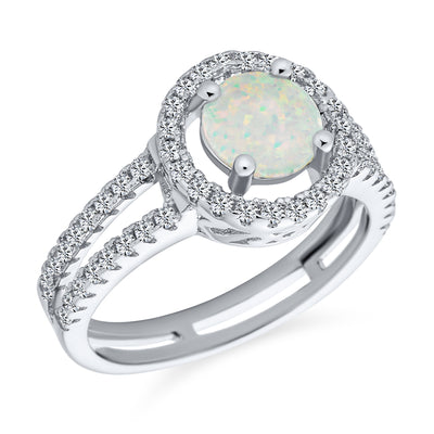 Halo 3CT Circle Solitaire White Opal Engagement Ring Sterling Silver