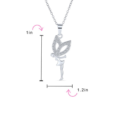 Fairy Angel Cubic Zirconia CZ Pendant .925 Sterling Silver Necklace