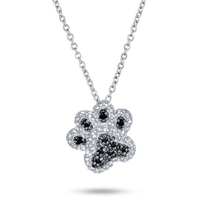 Dog Cat Puppy Paw Print BFF Pet Pendant Necklace Black Sterling Silver