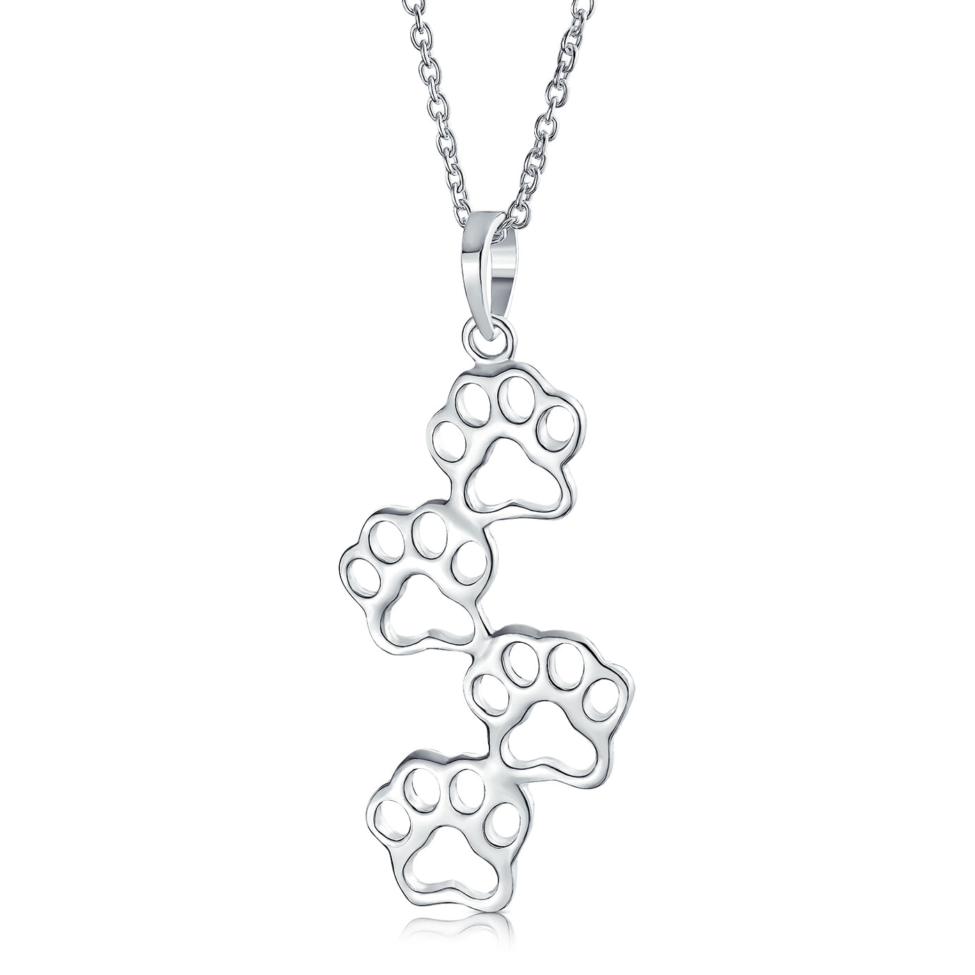 Animal 4 Multi Paw Prints Pendant Necklace & Stud Earrings Set Sterling Silver