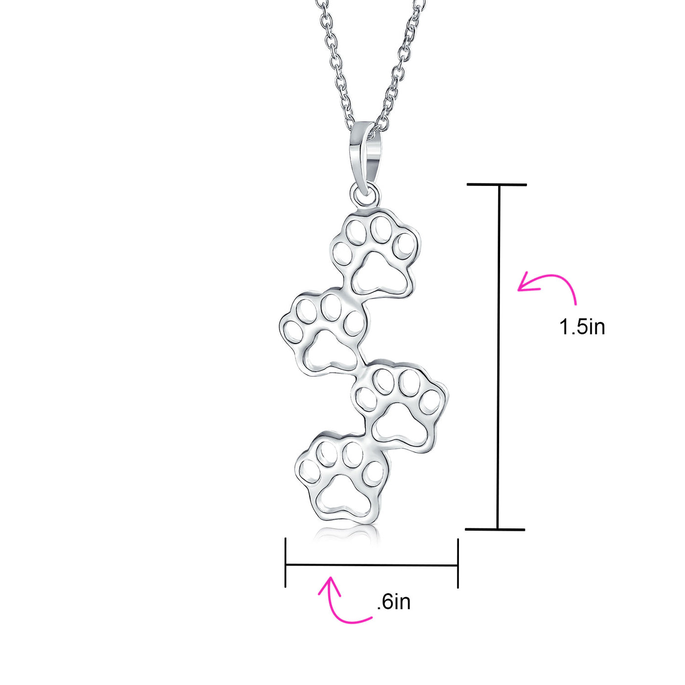 Animal 4 Multi Paw Prints Pendant Necklace & Stud Earrings Set Sterling Silver