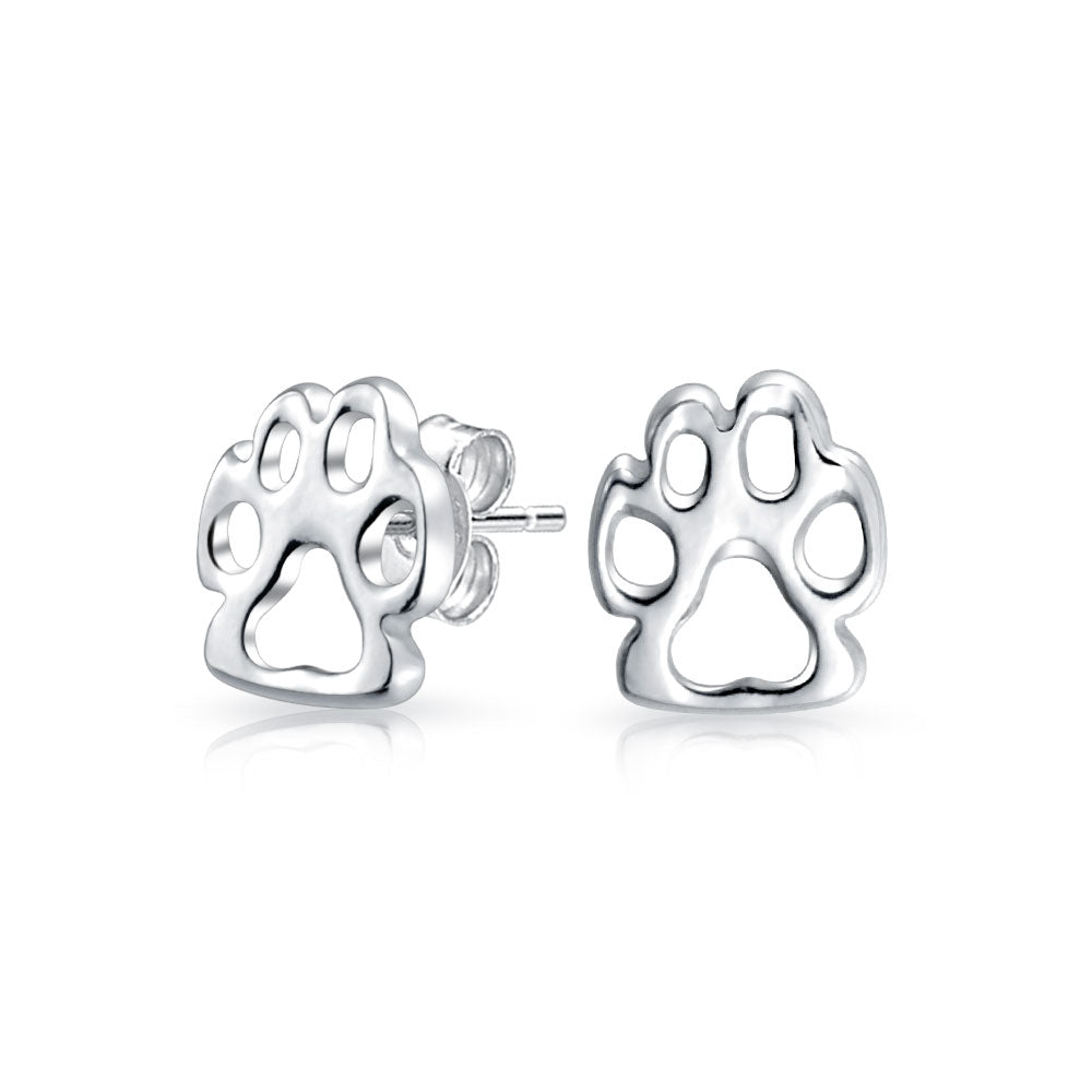 Dog Cat Puppy Kitten Paw Print Pet Paw Stud Earrings Sterling Silver