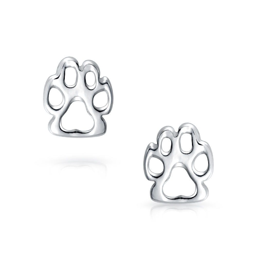 Pet Lover BFF Multi-Charm Bracelet & Paw Print Stud Earrings Set Sterling Silver