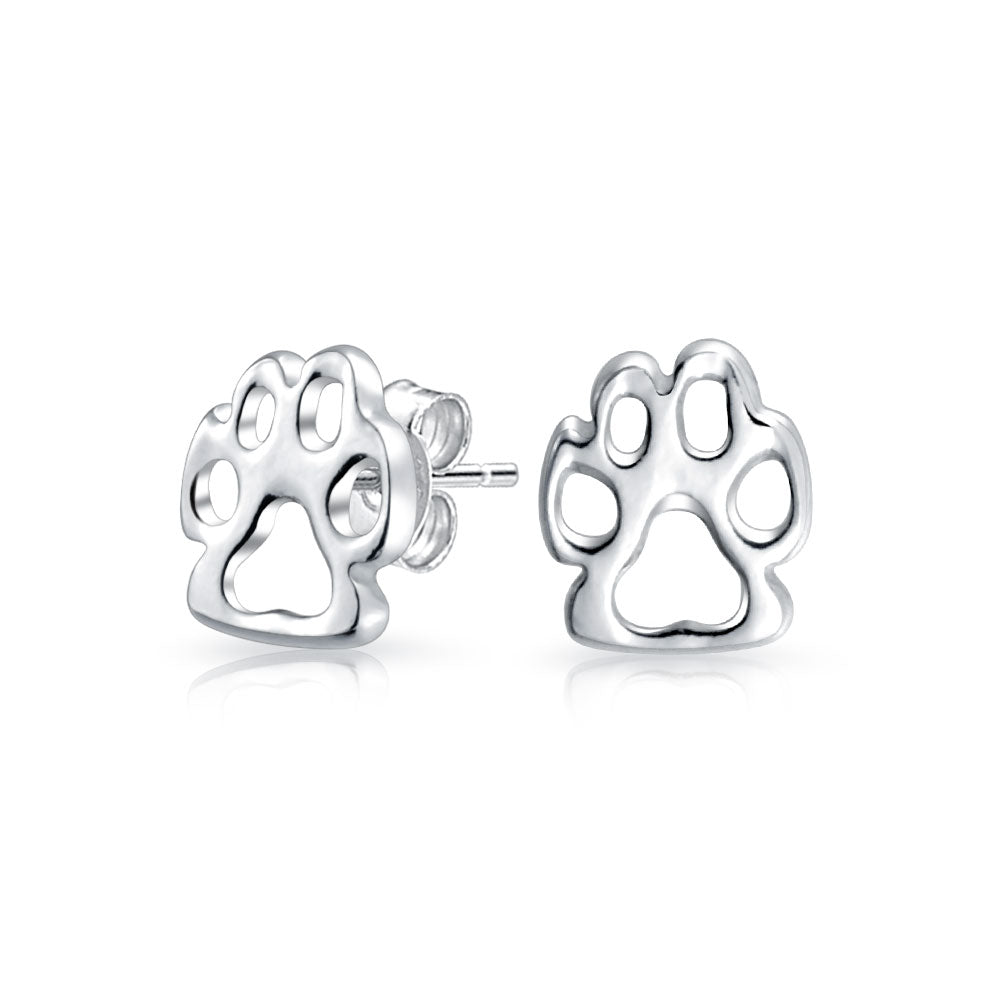Animal 4 Multi Paw Prints Pendant Necklace & Stud Earrings Set Sterling Silver