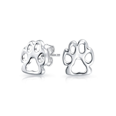 Pet Lover BFF Multi-Charm Bracelet & Paw Print Stud Earrings Set Sterling Silver