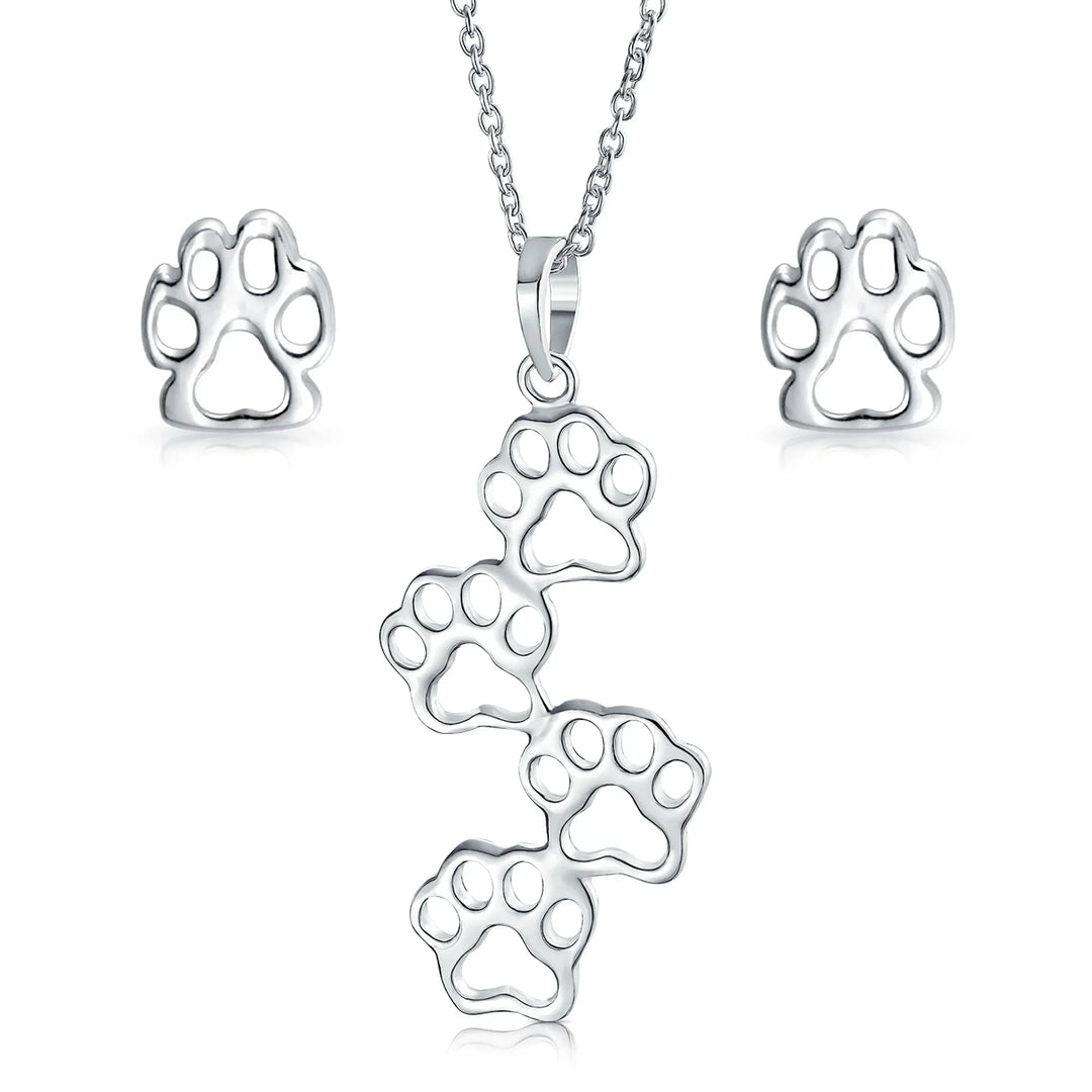 Animal Pet Paw Prints Charm Pendant Necklace Rose Gold