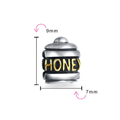 Sweet Honey Jar Charm Bead For Women Wife Two Tone 14K Gold Plated