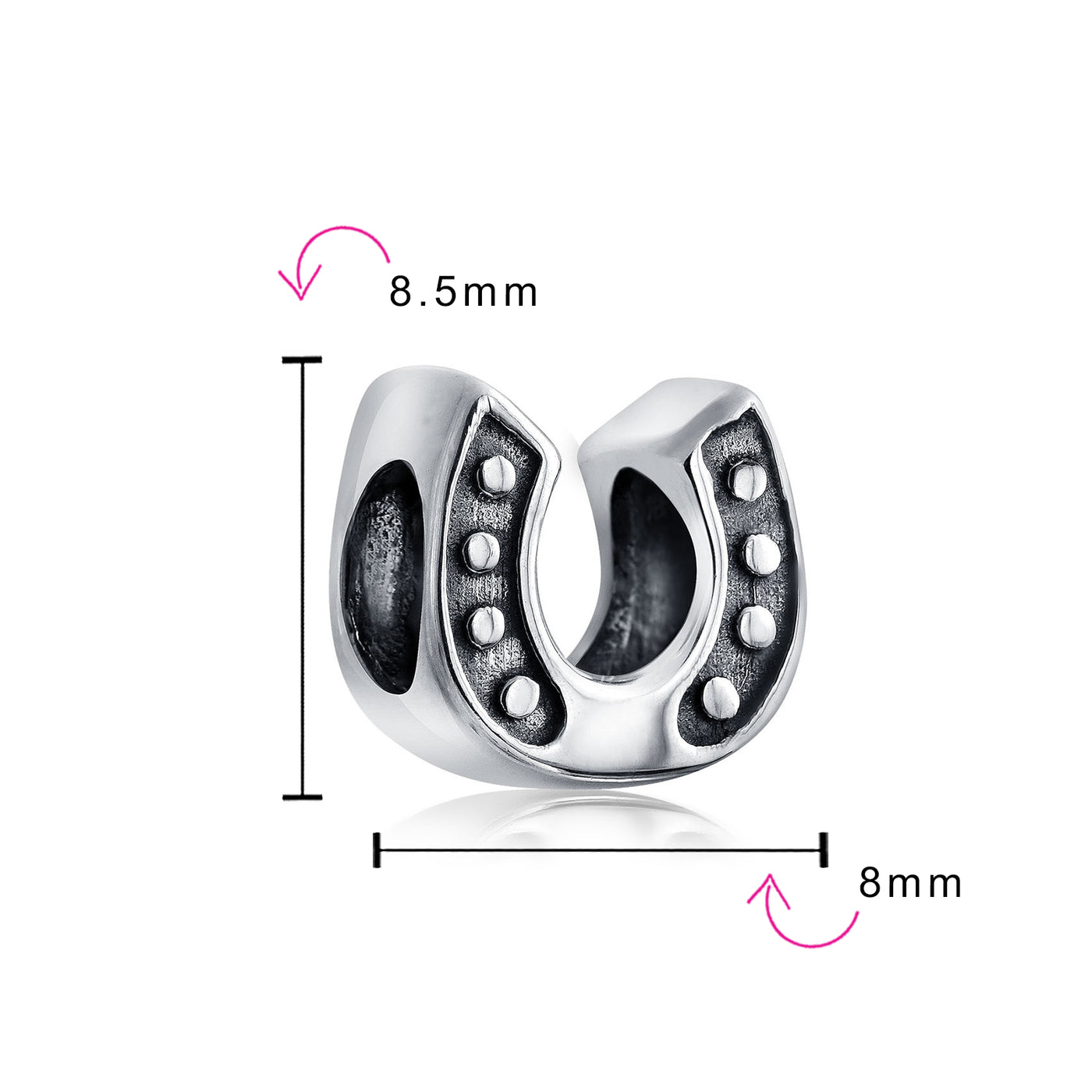 Western Cowgirl Horse & Lucky Horseshoe Charm Bead Oxidized Sterling Silver