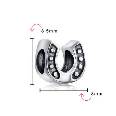 Western Cowgirl Horse & Lucky Horseshoe Charm Bead Oxidized Sterling Silver