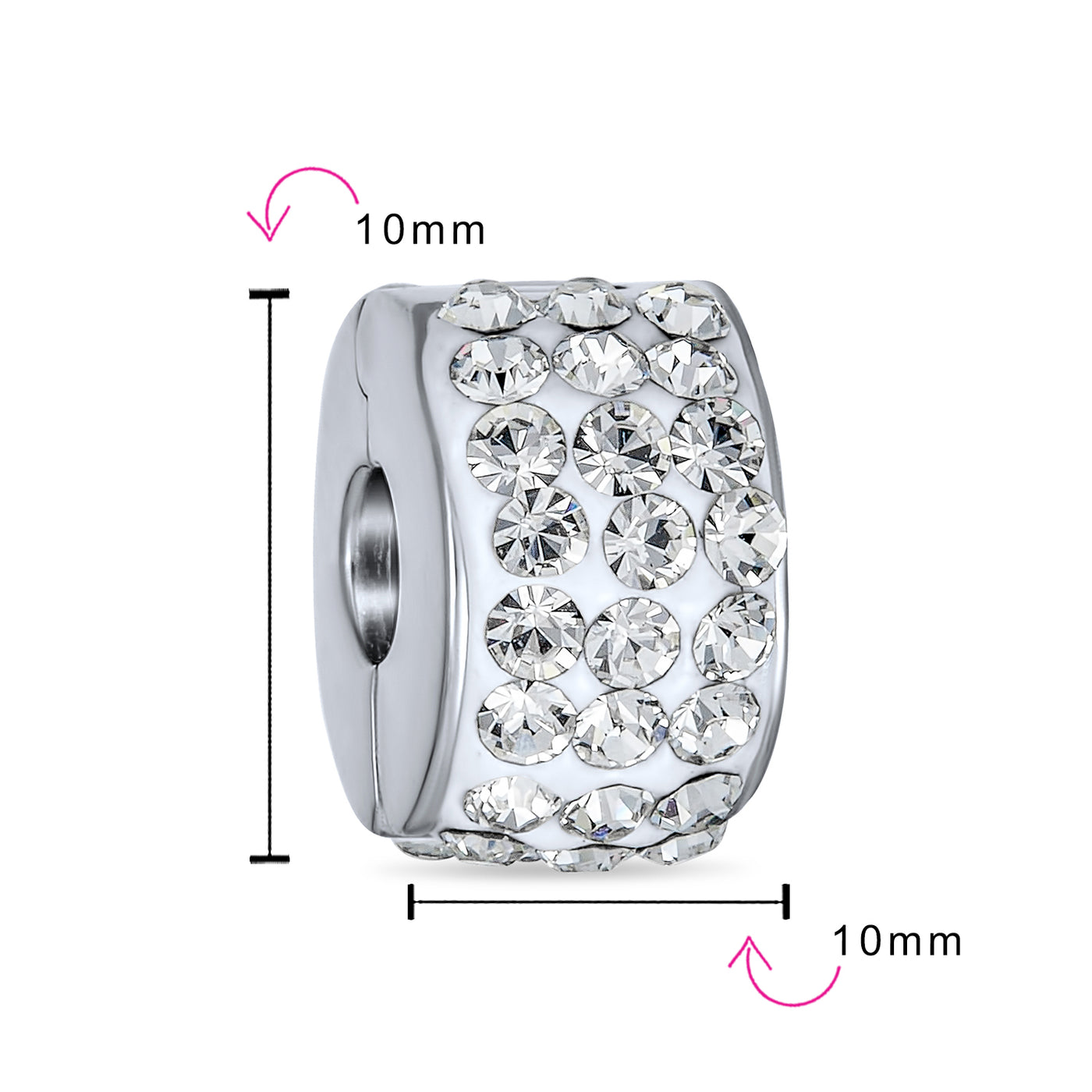 Round Crystal Spacer Stopper Clasp Charm Bead .925 Sterling Silver