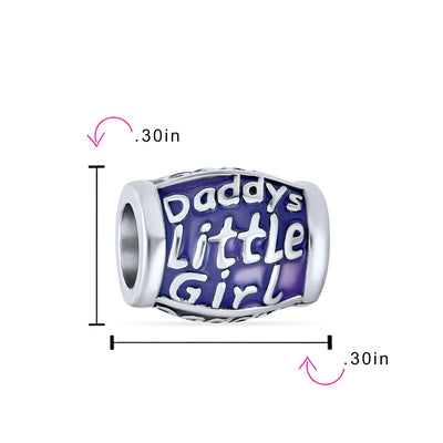 Set of 3 Daddy's Little Girl Solid Lilac Purple Crystal Spacer Charm Bead Silver