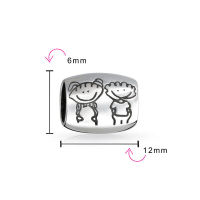 Set of 2 New Homeowner & Cartoon Family Friends Charm Bead Sterling Silver