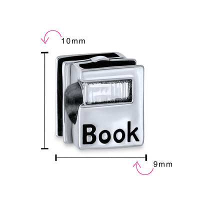 Set of 2 Wise Graduate Owl Bird & Book Charm Bead Oxidized Sterling Silver