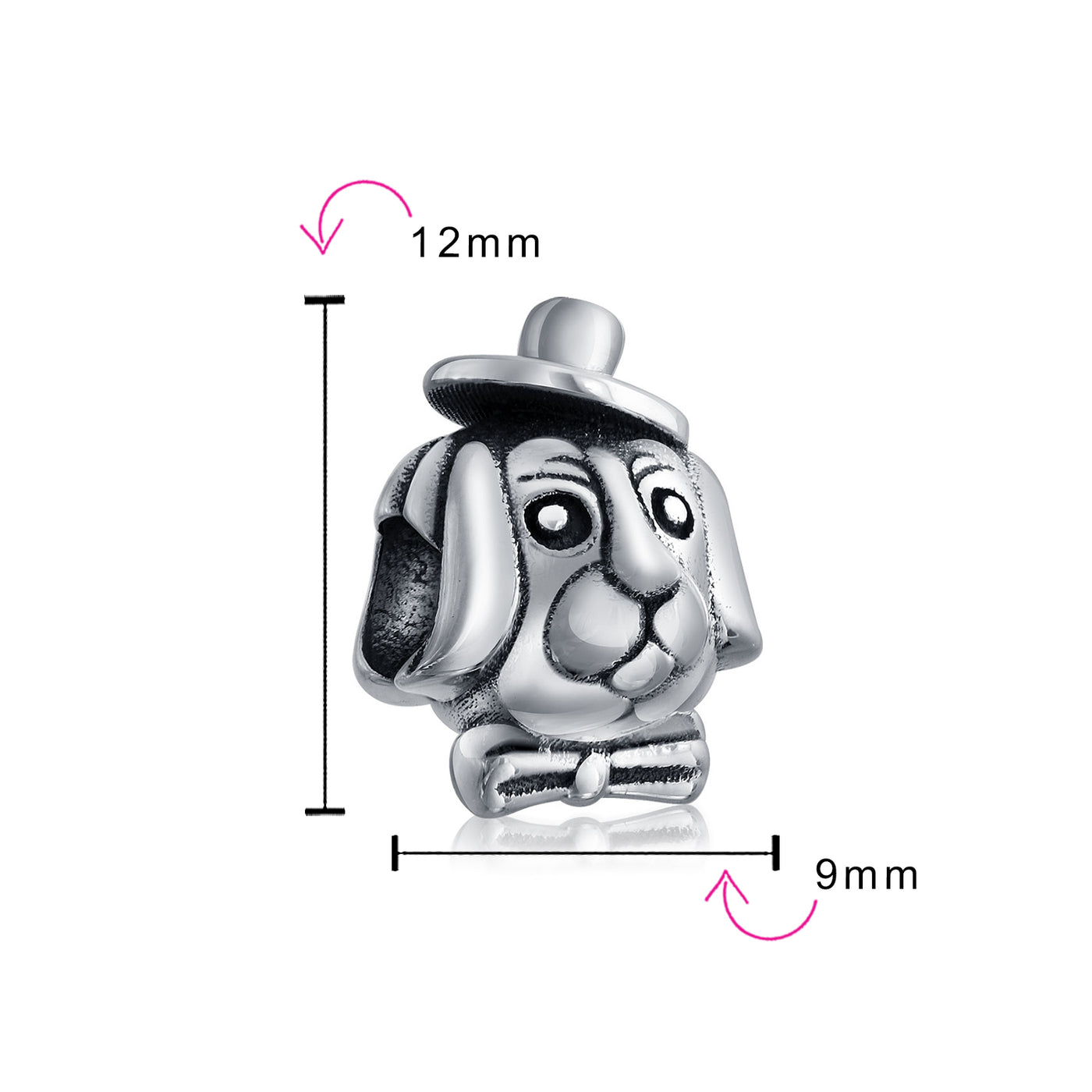 Top Dog Hat Puppy Animal Lover Bead Charm .925 Sterling Silver