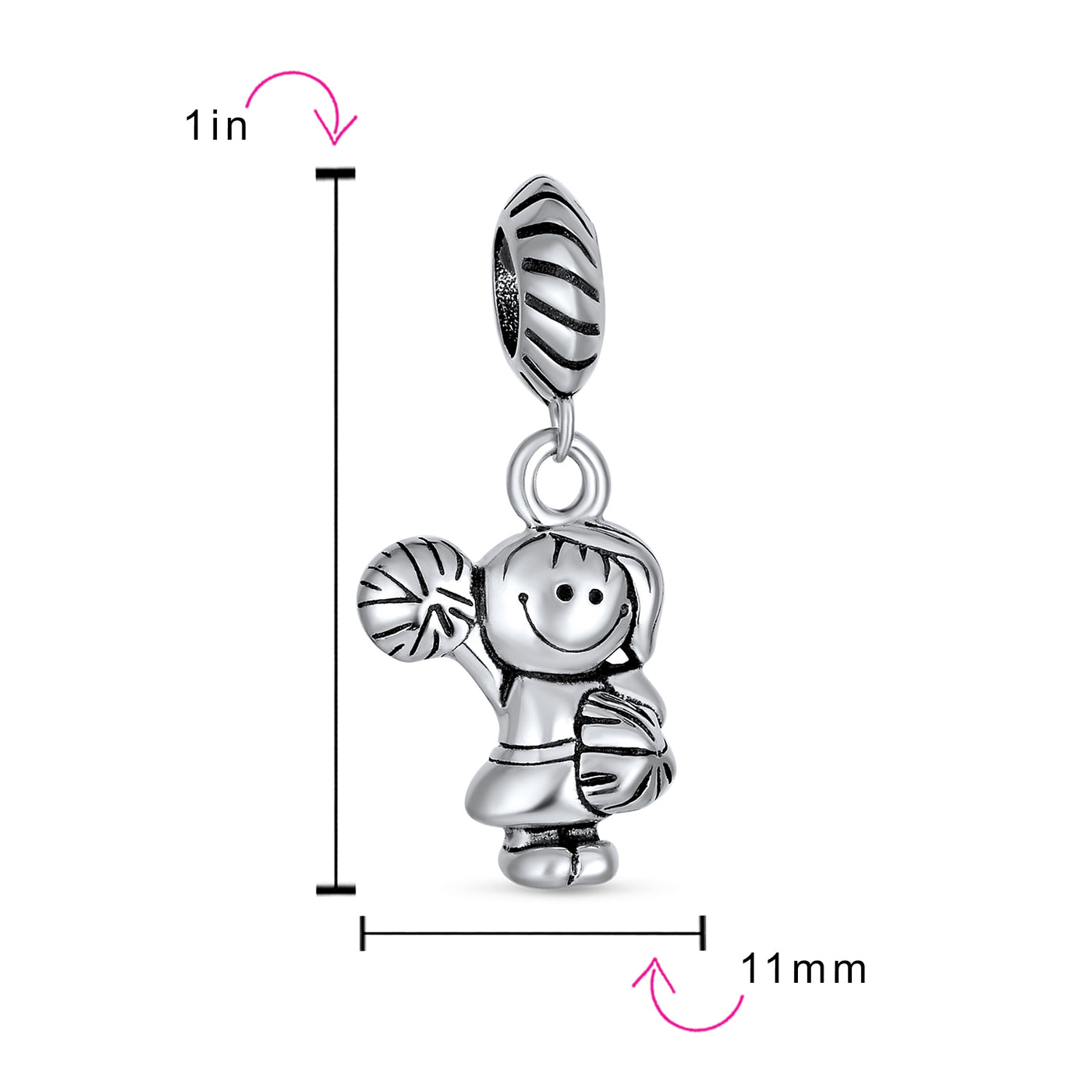 Set of 2 Cheerleader & Soccer Player Dangle Charm Bead Sterling Silver