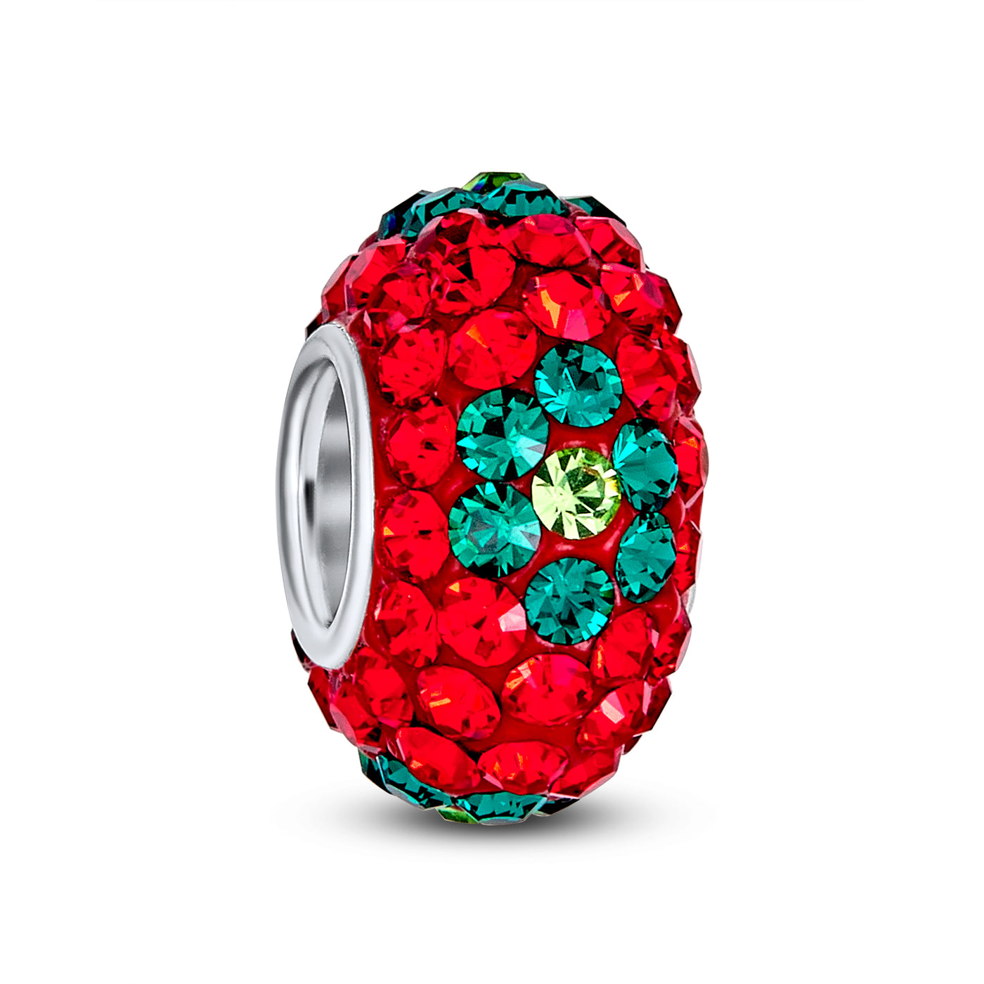 Red Christmas Flower Crystal Spacer Charm Bead .925 Sterling Silver