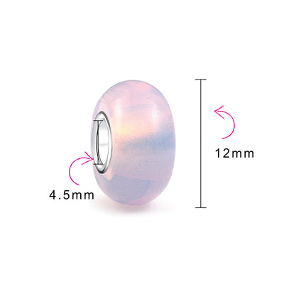 Set of 2 Milky Pink Opaque Murano Glass Charm Bead Sterling Silver for Bracelets