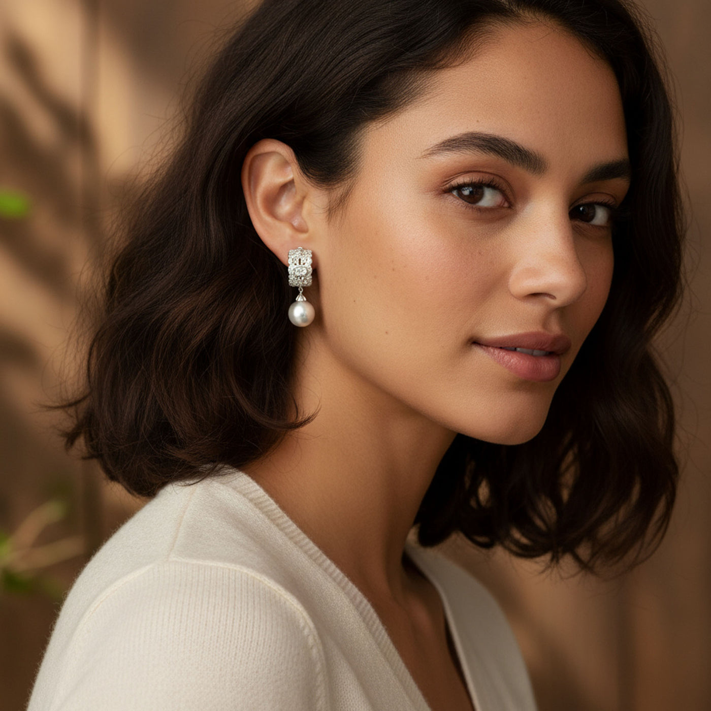 Elegant Vintage Dangle Chandelier Earrings with CZ White Glass Ball Pearl Drops