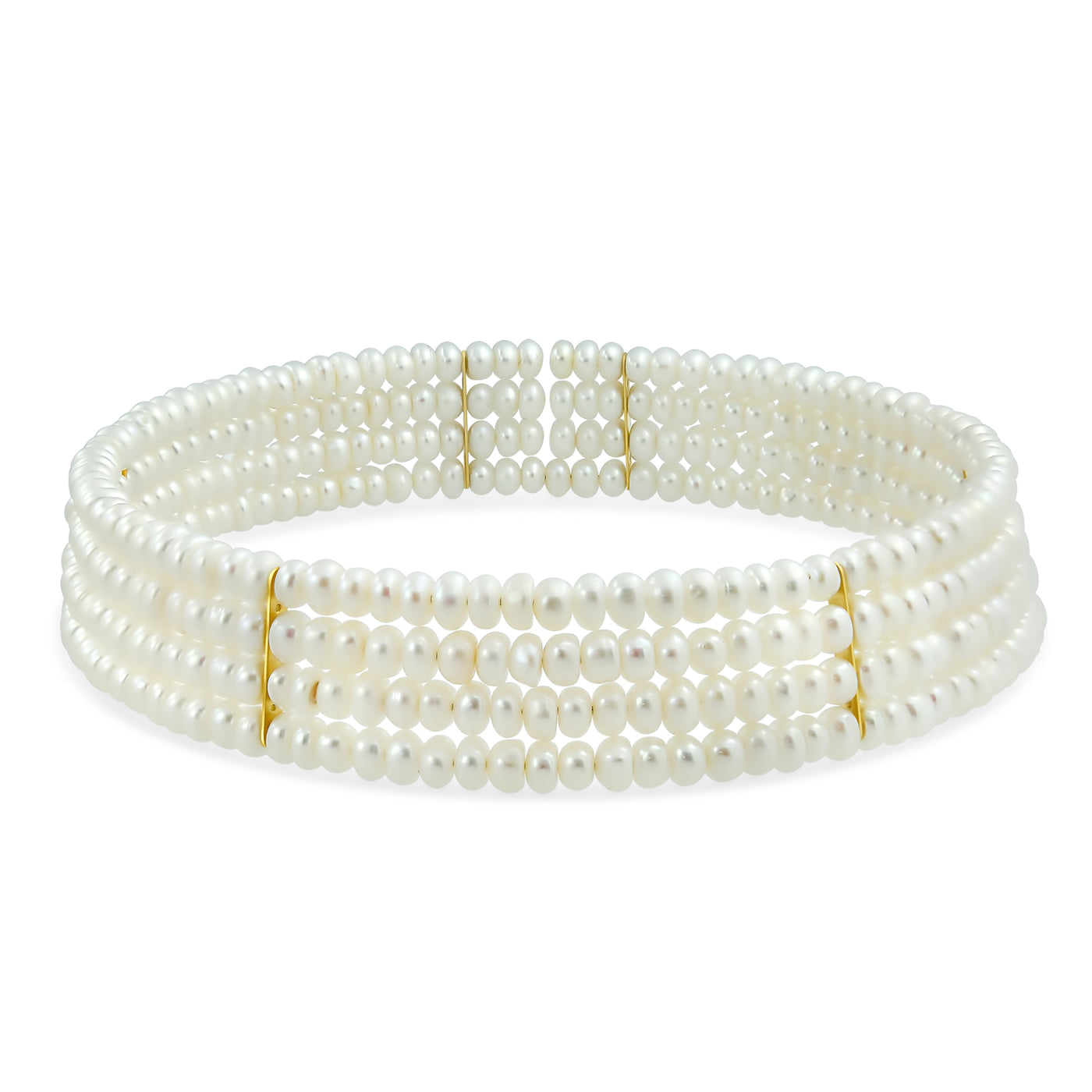 4-Row Freshwater Cultured Pearl Choker & 10K Gold Button Stud Earrings Set