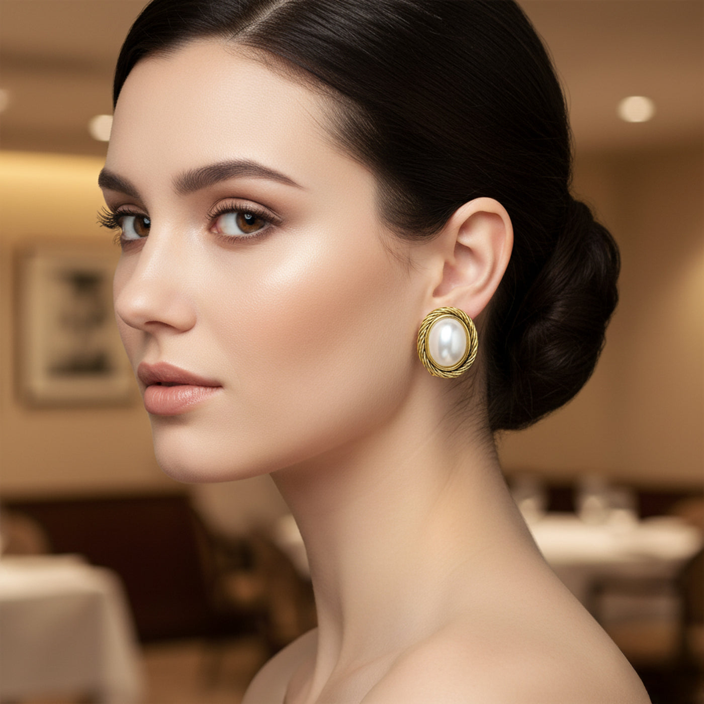 Twist Rope White Simulated Mabe Pearls Clip-On Earrings