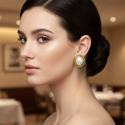 Twist Rope White Simulated Mabe Pearls Clip-On Earrings