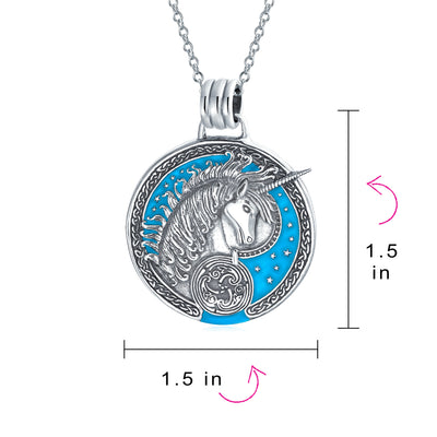 Pegasus Unicorn Medallion Necklace & Dangle Earring Set Oxidized Sterling Silver