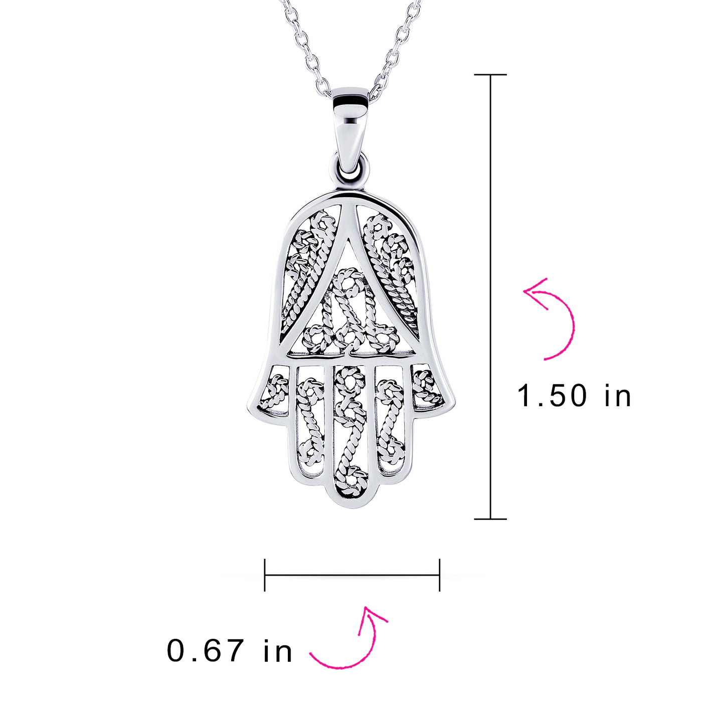 Set of 2 Yoga Filigree Hamsa Pendant Necklace Sterling Silver Hand of God Amulet