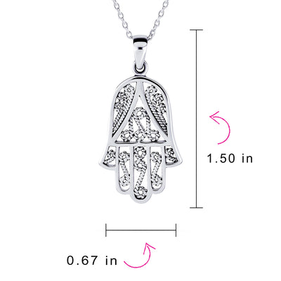 Set of 2 Yoga Filigree Hamsa Pendant Necklace Sterling Silver Hand of God Amulet
