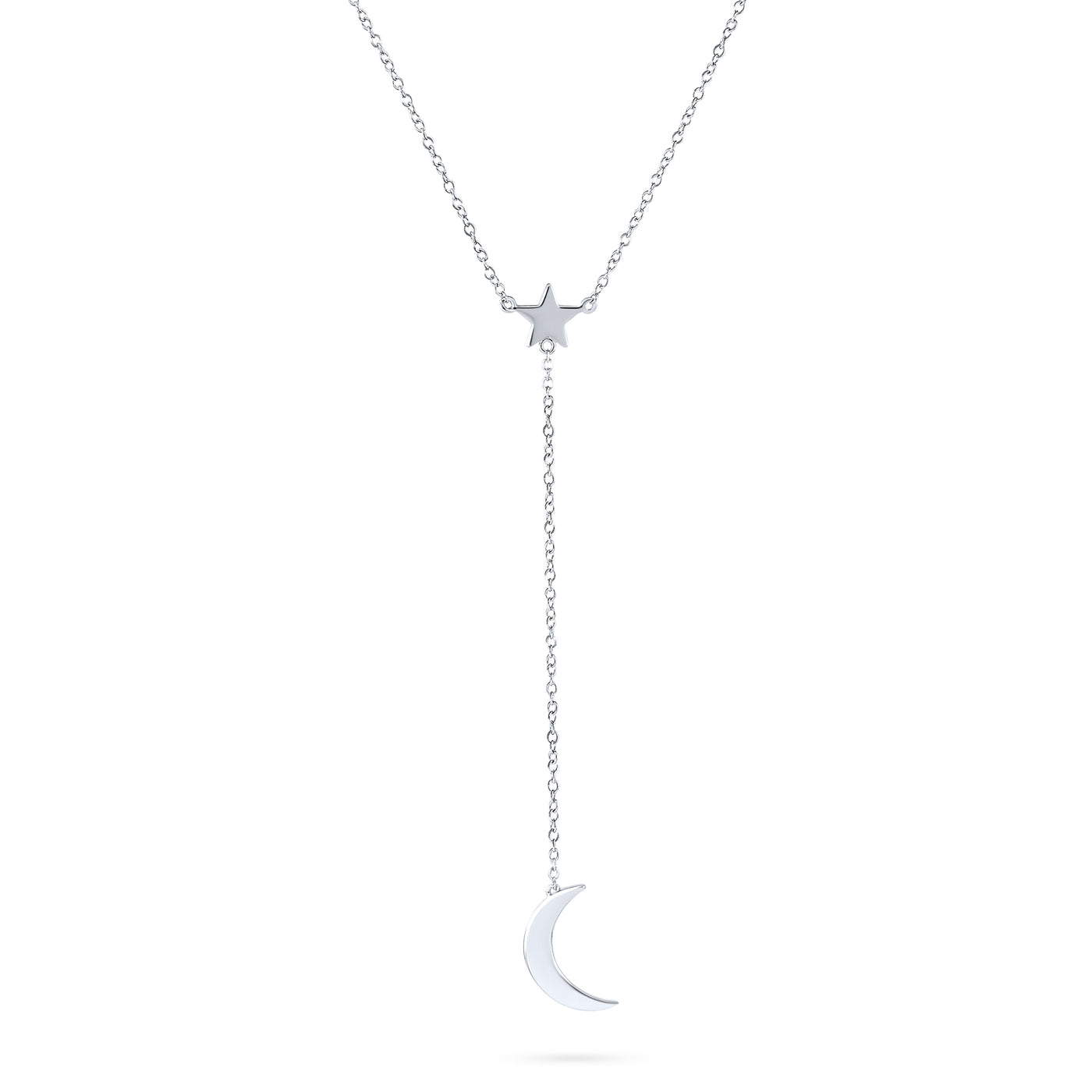 Celestial Crescent Moon Star Lariat Pendant Y Necklace Sterling Silver