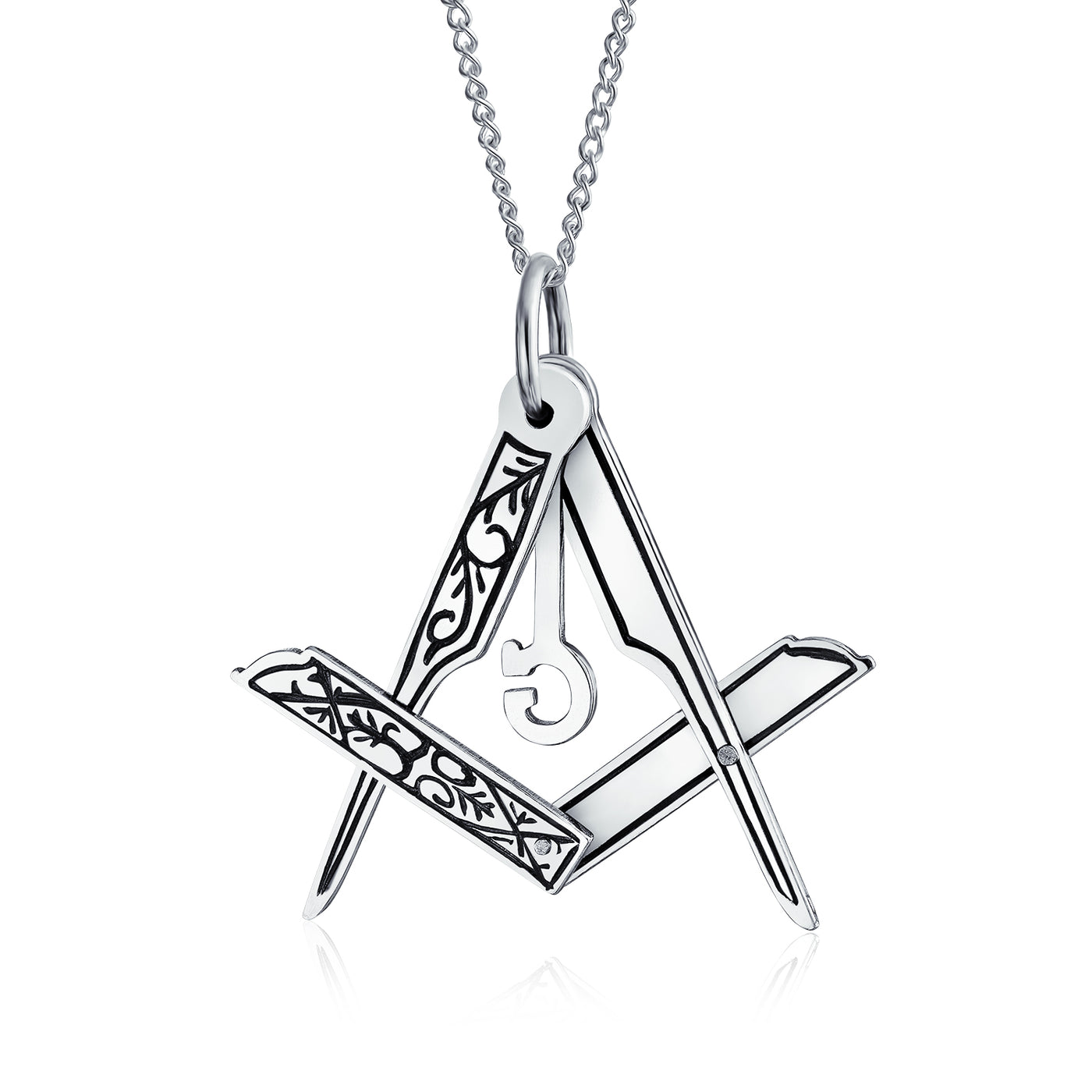 Masonic Freemason Foldable Compass Pendant Sterling Silver Necklace