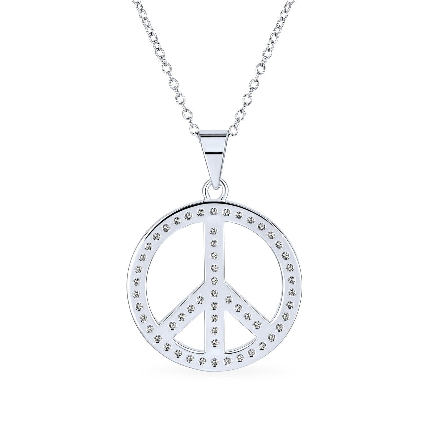 Peace Pendant Cubic Zirconia CZ Charm .925 Sterling Silver Necklace