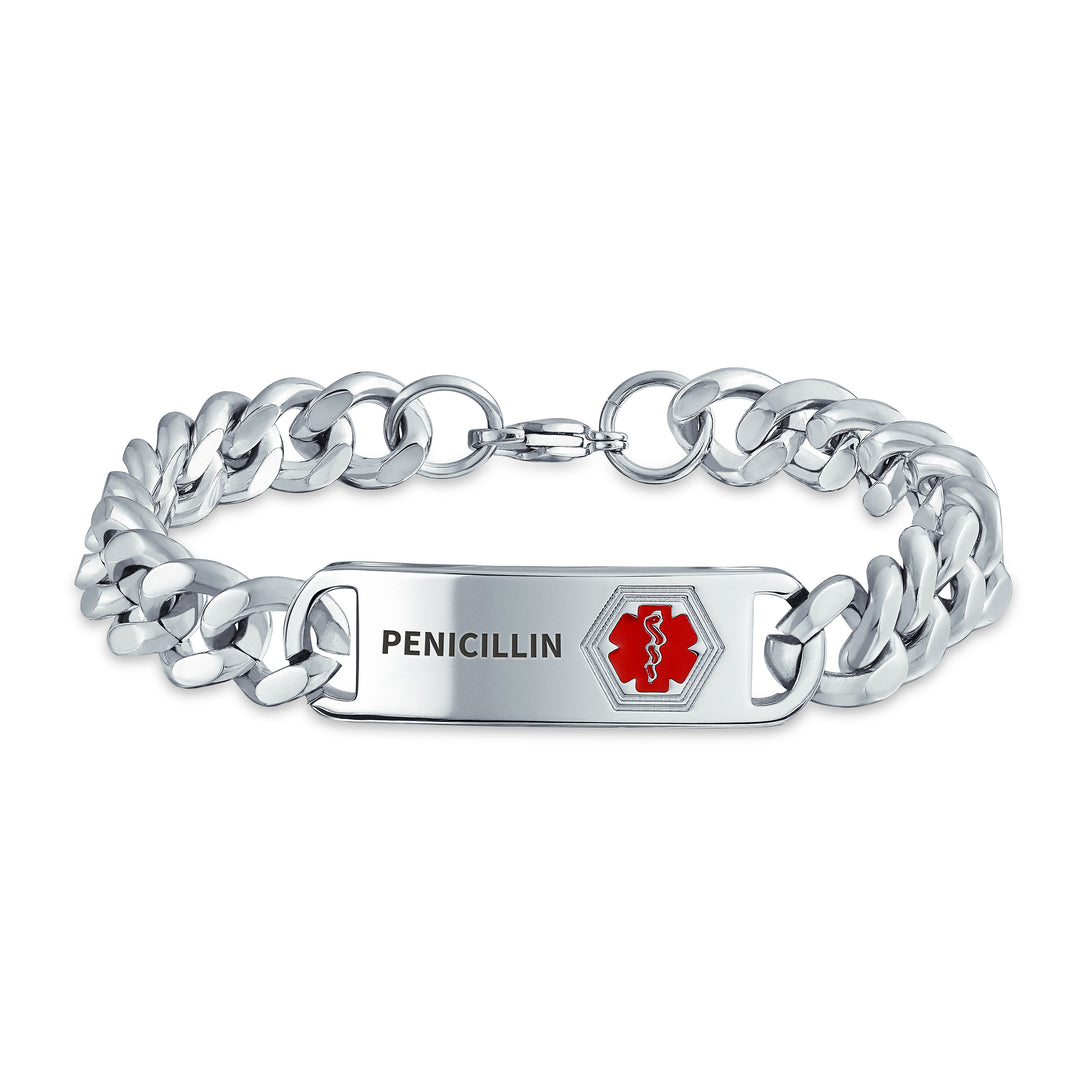 Bling Jewelry Bracciale Medico Elasticizzato Personalizzabile A Forma Di Cuore | Allarme Sanitario In Acciaio Inox Con Perline | Regalo Per Donne Con Allergie O Condizioni Mediche