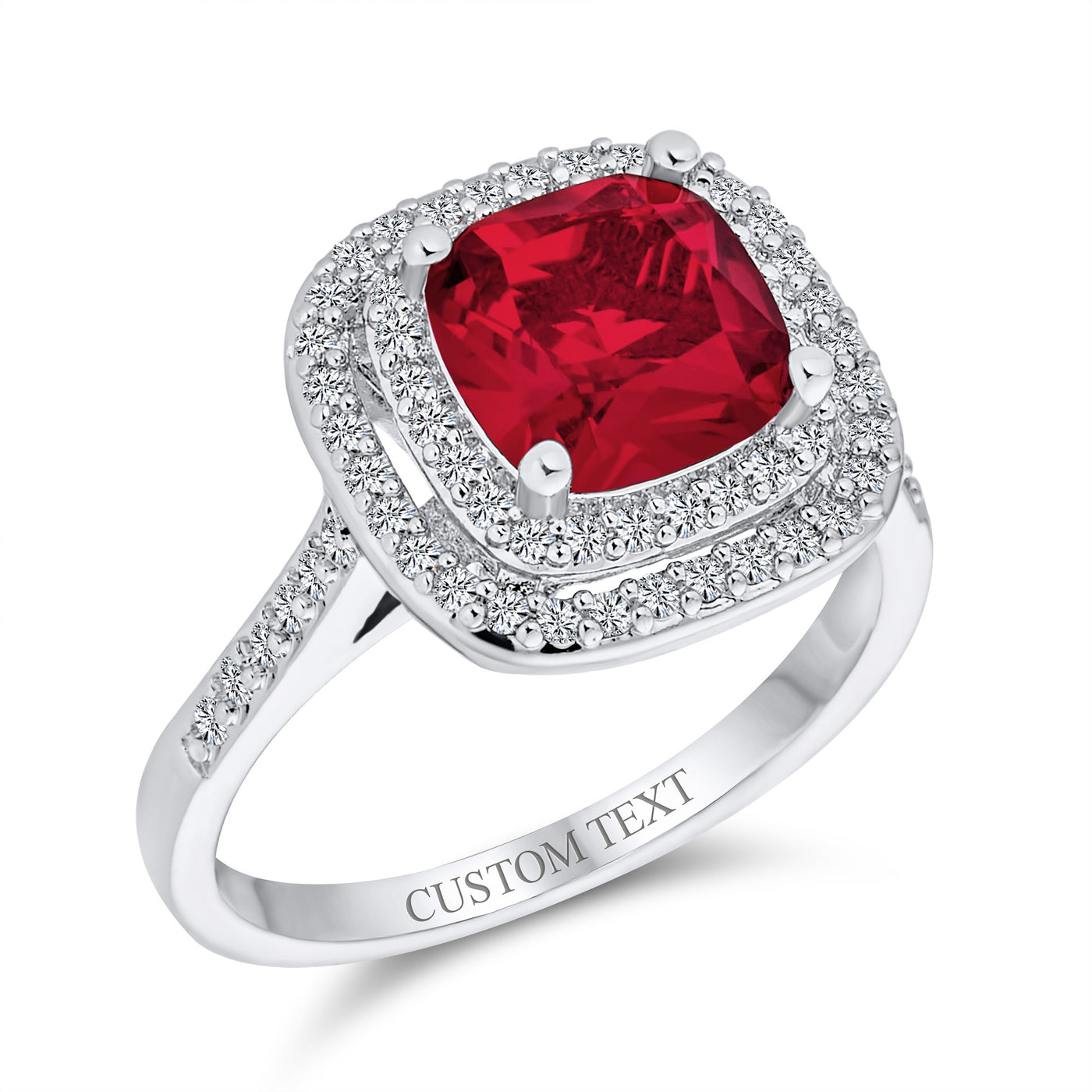 Vintage Simulated Red Ruby CZ Cushion-Cut Cocktail Statement Ring Silver Plated