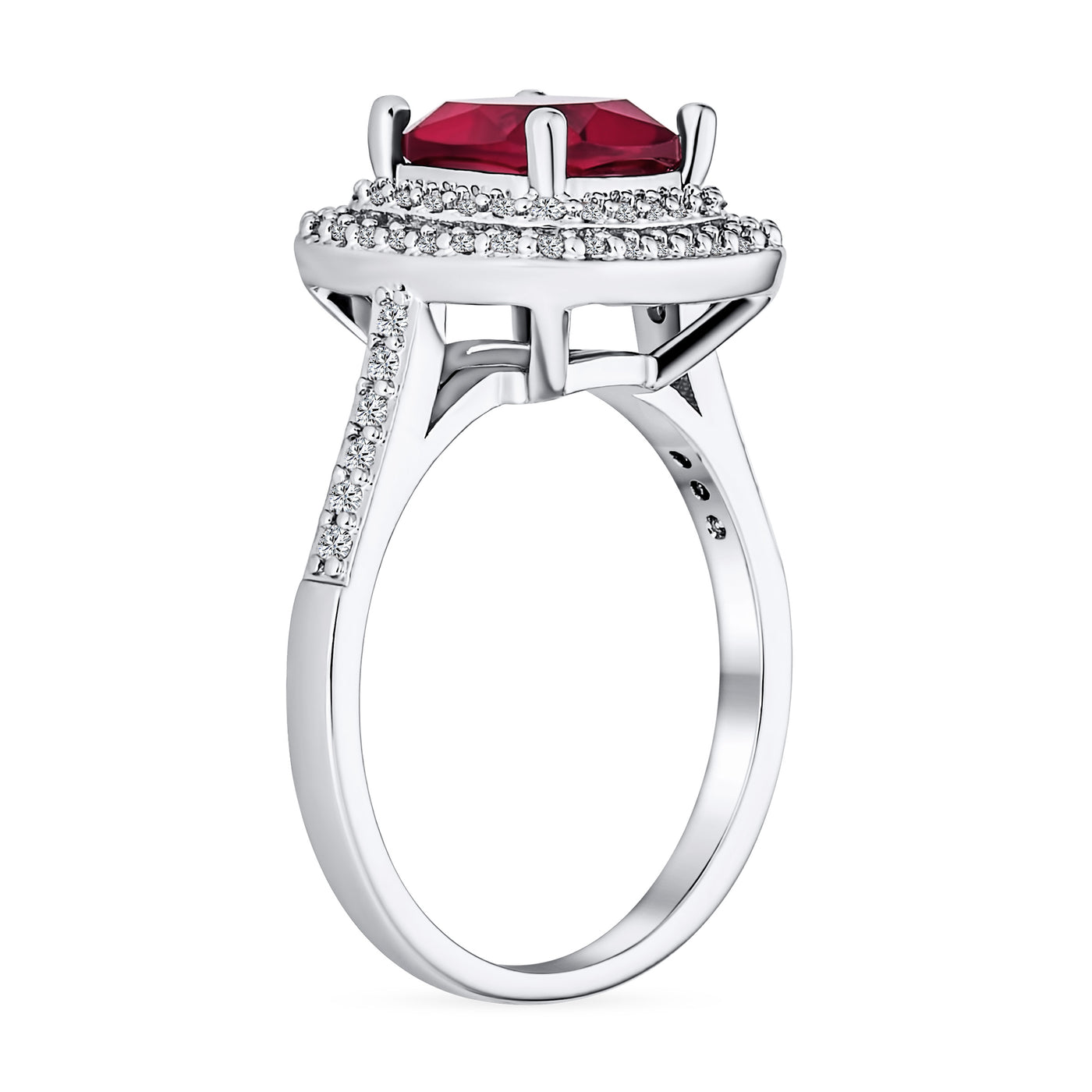 Vintage Simulated Red Ruby CZ Cushion-Cut Cocktail Statement Ring Silver Plated