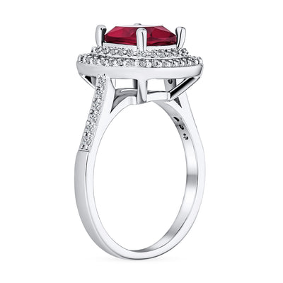 Vintage Simulated Red Ruby CZ Cushion-Cut Cocktail Statement Ring Silver Plated