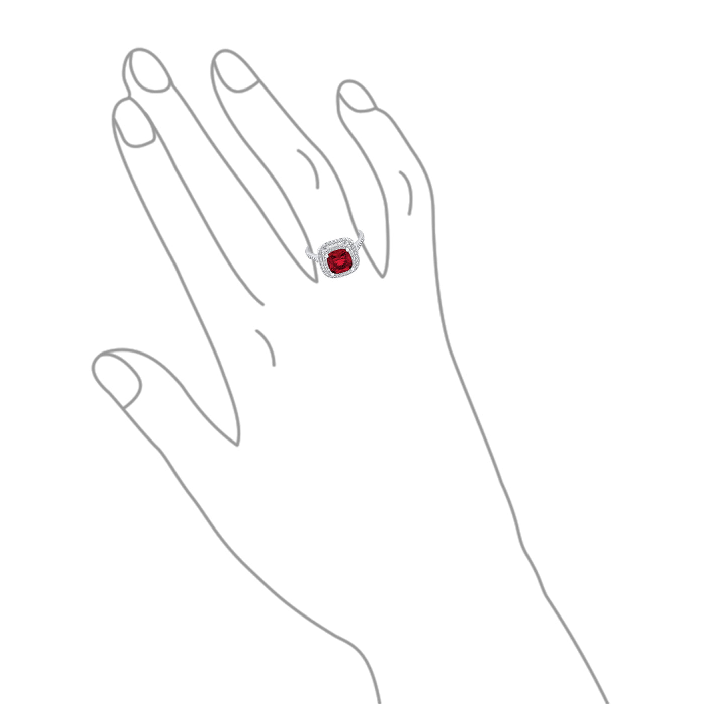 Vintage Simulated Red Ruby CZ Cushion-Cut Cocktail Statement Ring Silver Plated