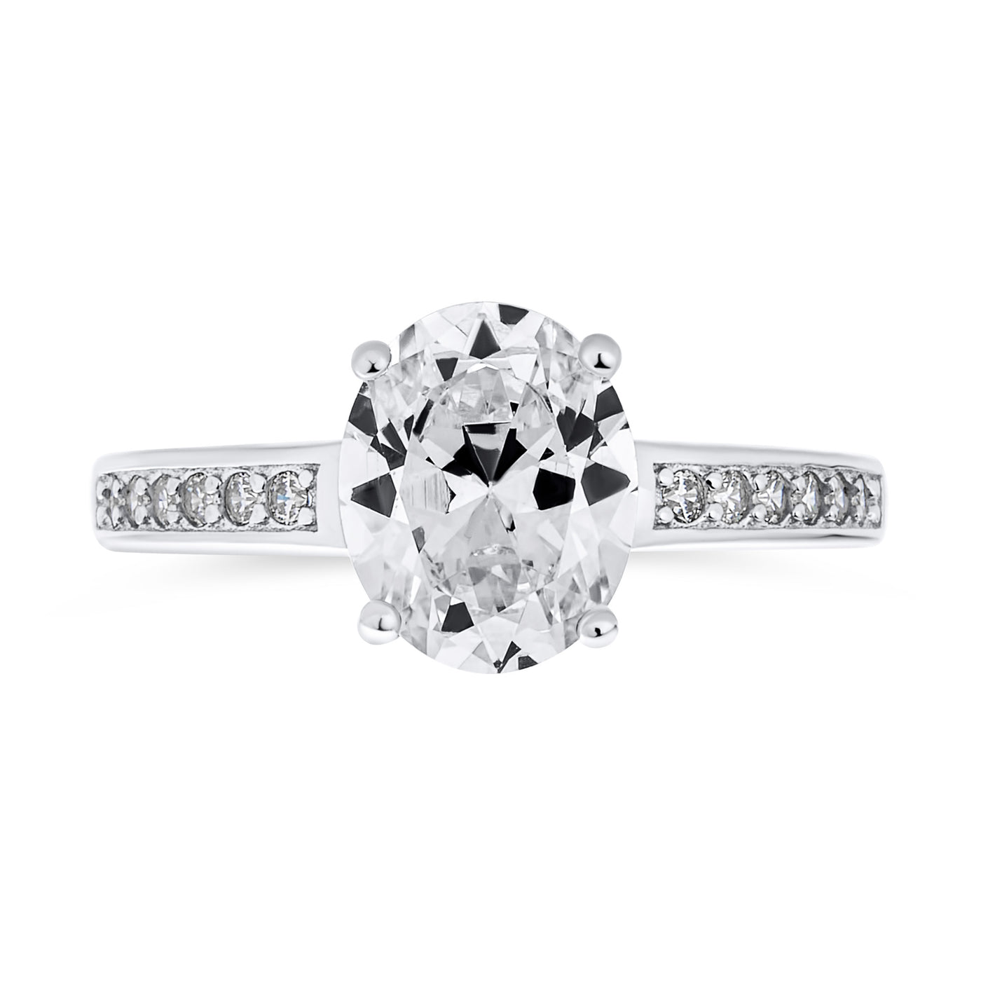 Traditional 3CT Oval Solitaire Engagement Ring with CZ Pave Filigree Band Silver