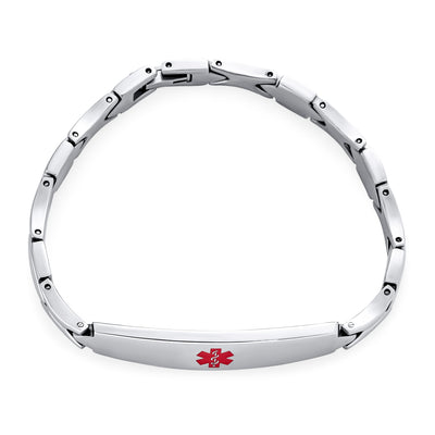 Set of 2 Leaf Link Chain Red ID Bracelet for Men Silver Stainless Steel 7.5 Inch