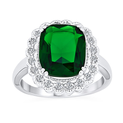 10CT Rectangle Solitaire CZ Green Cocktail Statement Ring