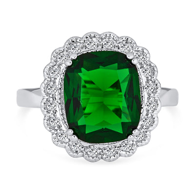 10CT Rectangle Solitaire CZ Green Cocktail Statement Ring
