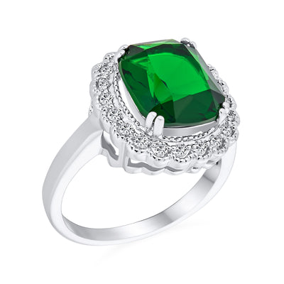 10CT Rectangle Solitaire CZ Green Cocktail Statement Ring
