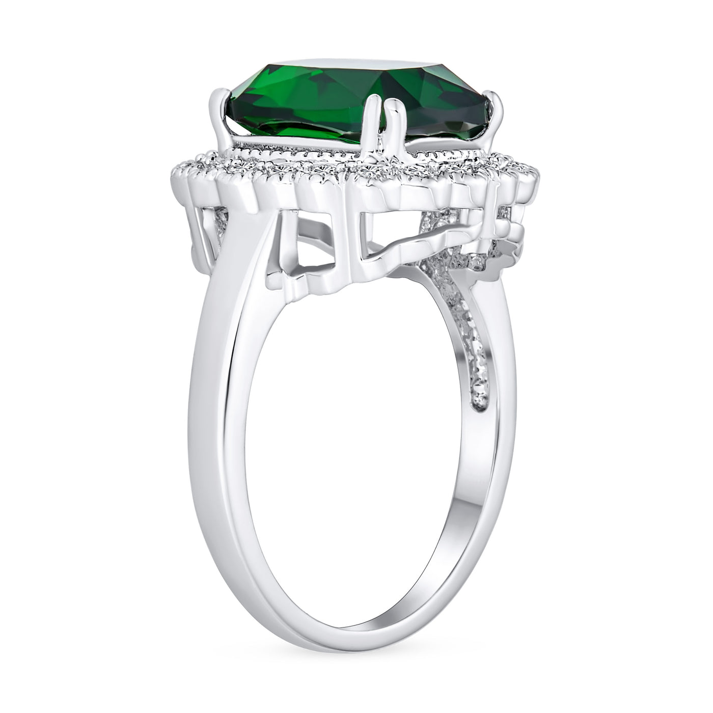 10CT Rectangle Solitaire CZ Green Cocktail Statement Ring