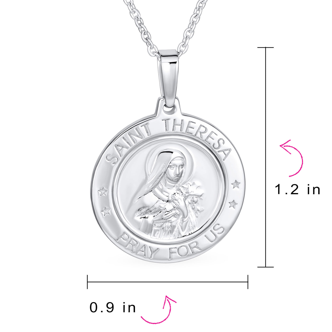 Set of 2 Round Medallion Saint Christopher & Saint Theresa Necklace Silver