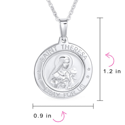 Set of 2 Round Medallion Saint Christopher & Saint Theresa Necklace Silver
