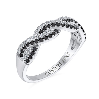 Two Tone Cocktail Statement Ring: Black & White CZ Infinity Band Sterling Silver