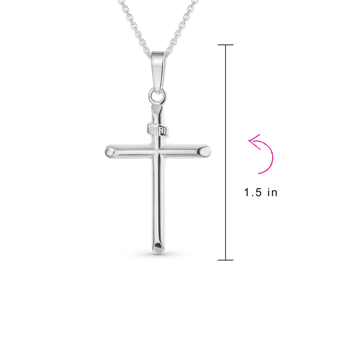 Set of 2 Tube Cross Medium & Large Pendant Necklace Polished Sterling Silver