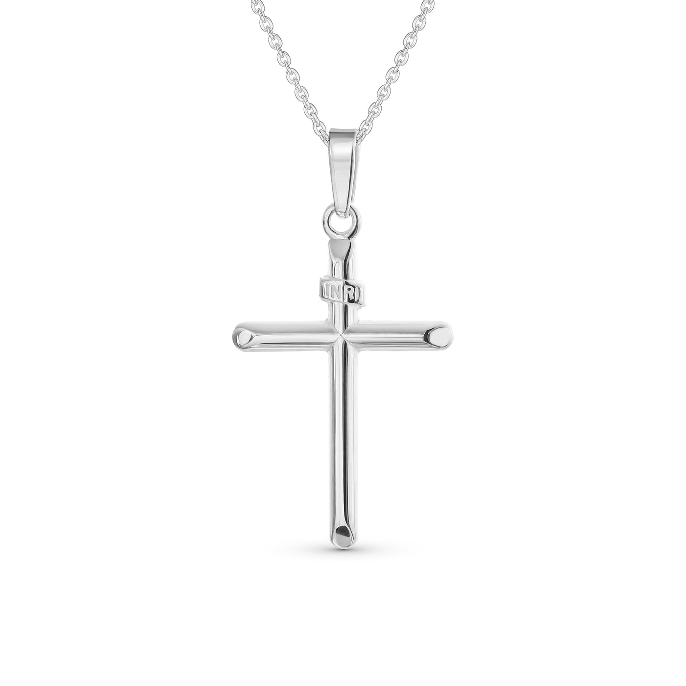 Set of 2 Tube Cross Medium & Large Pendant Necklace Polished Sterling Silver