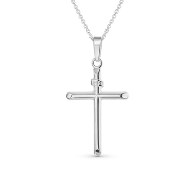 Set of 2 Tube Cross Medium & Large Pendant Necklace Polished Sterling Silver